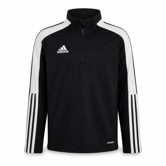 Front view of Adidas girls’ black 9-10 years 1/4 zip sports sweatshirt