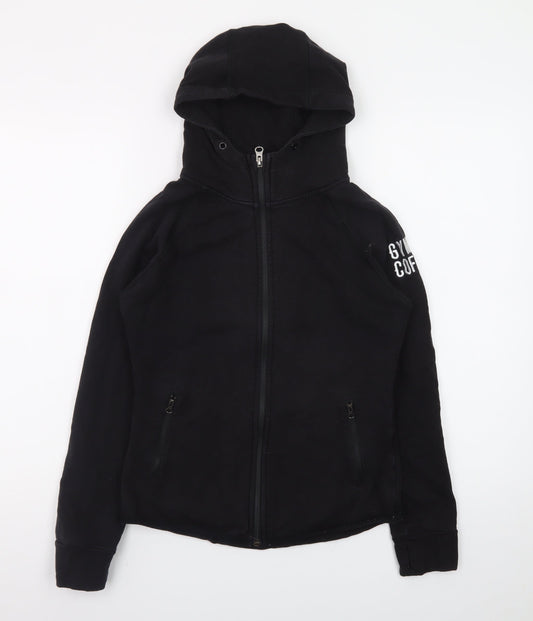 Gym+Coffee Women Black Small Full Zip Hoodie Stretch Cotton Blend
