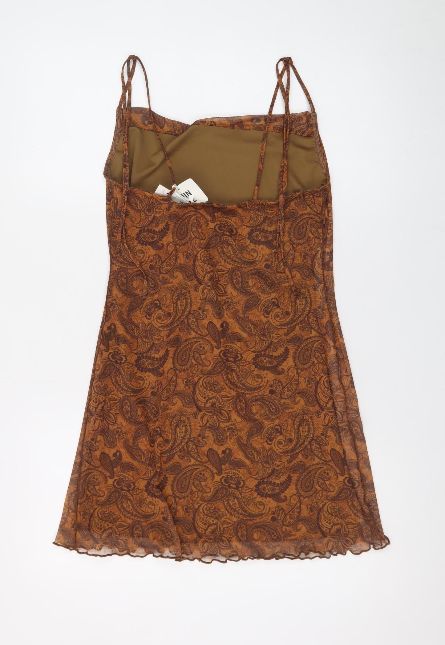 Bershka Women's Brown Paisley Slip Dress Size S Boho Summer
