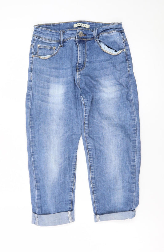 Voggo Women Blue Relaxed Boyfriend Mid Rise Cuffed Jeans Size 8