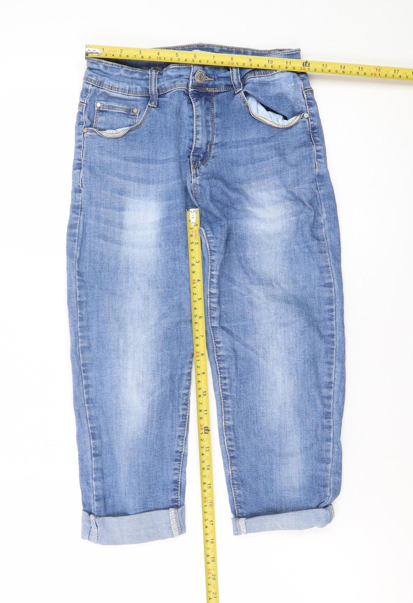 Voggo Women Blue Relaxed Boyfriend Mid Rise Cuffed Jeans Size 8