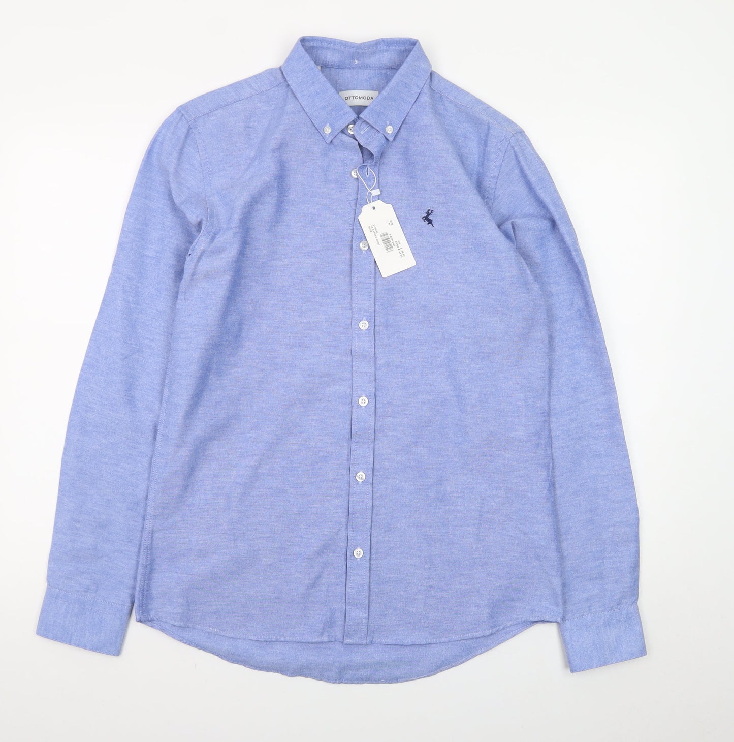 Ottomoda Men's Blue Button-Down Long Sleeve Dress Shirt M