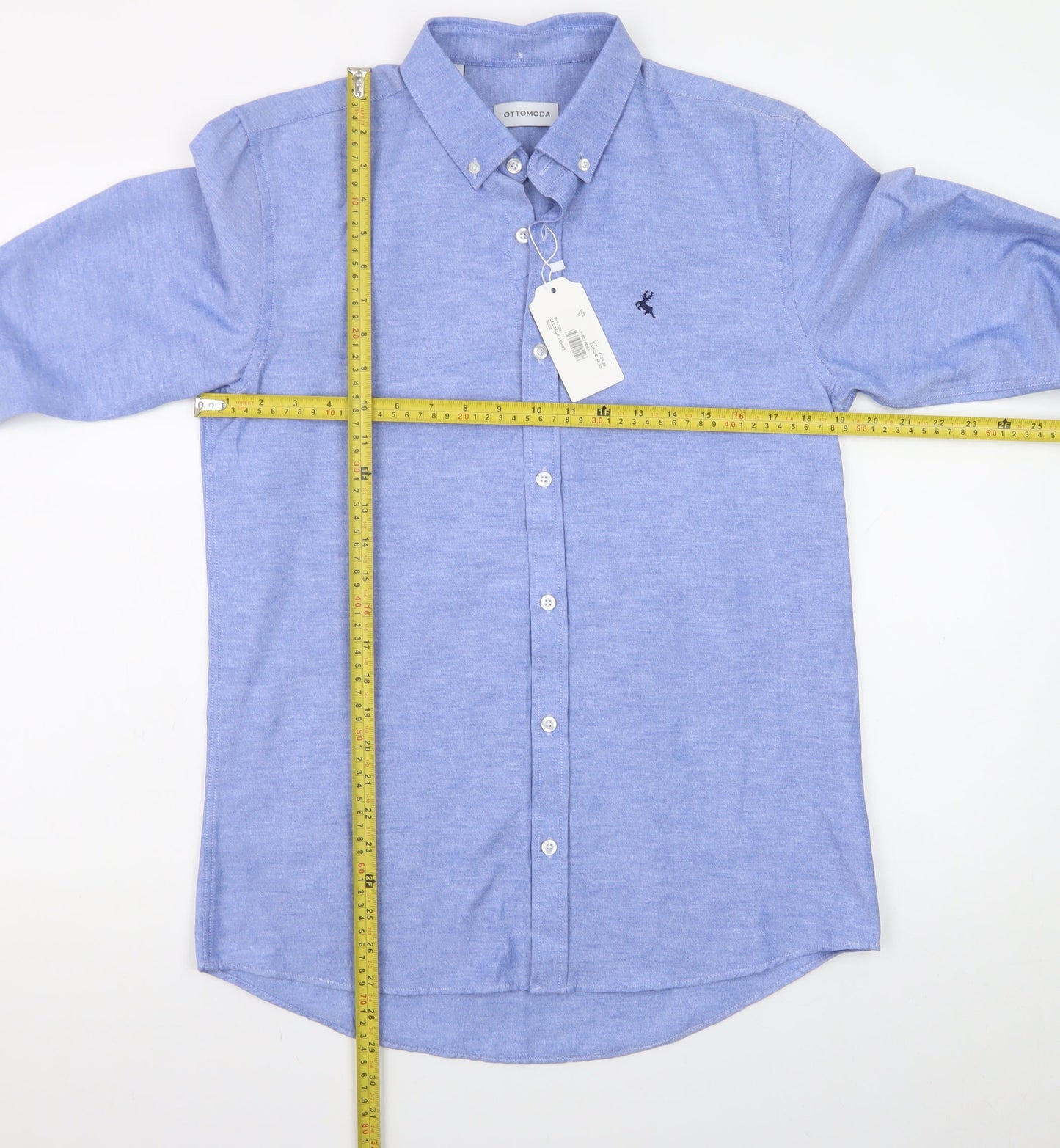 Ottomoda Men's Blue Button-Down Long Sleeve Dress Shirt M