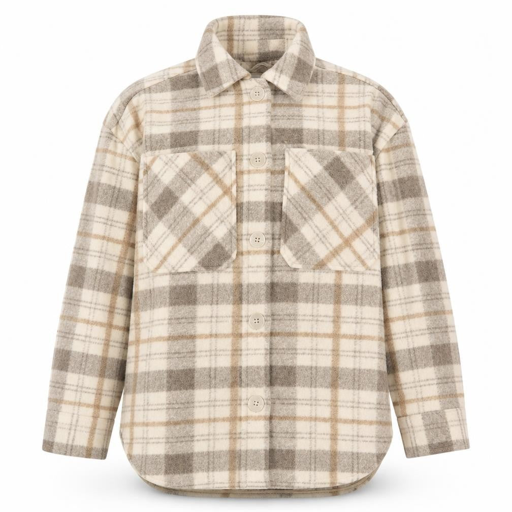 Stradivarius Women Beige Checked Shacket Jacket Size 8 Relaxed Fit