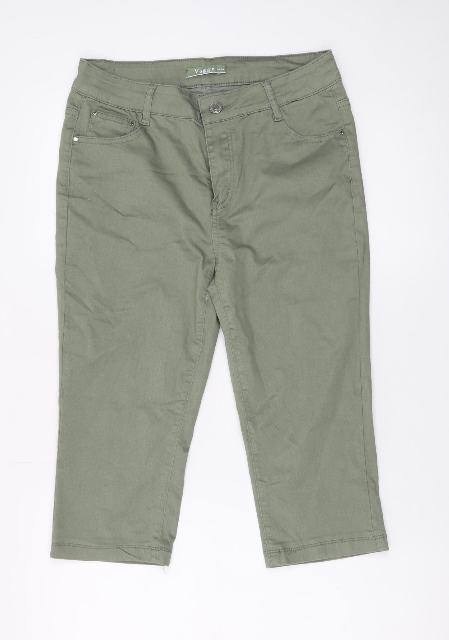 Voggo Women’s Green Cropped Slim Fit Stretch Jeans Size 10