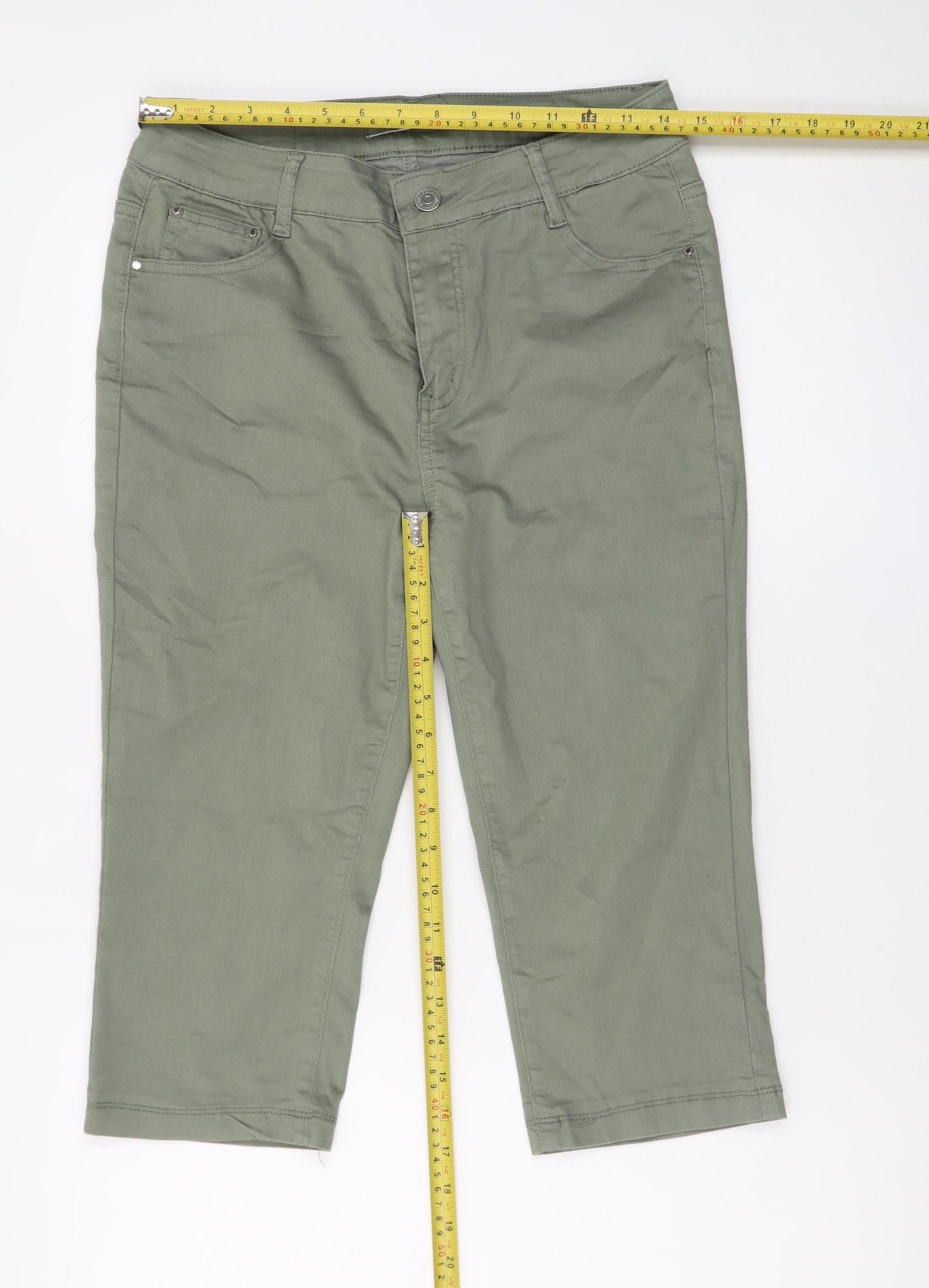 Voggo Women’s Green Cropped Slim Fit Stretch Jeans Size 10
