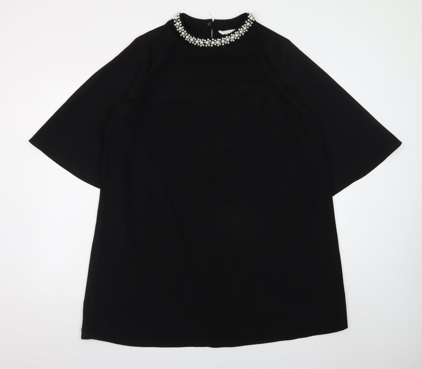 H&M Women Black Size 12 Beaded Shift Dress High Neck Evening