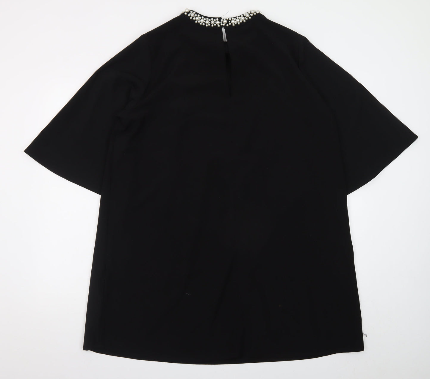 H&M Women Black Size 12 Beaded Shift Dress High Neck Evening