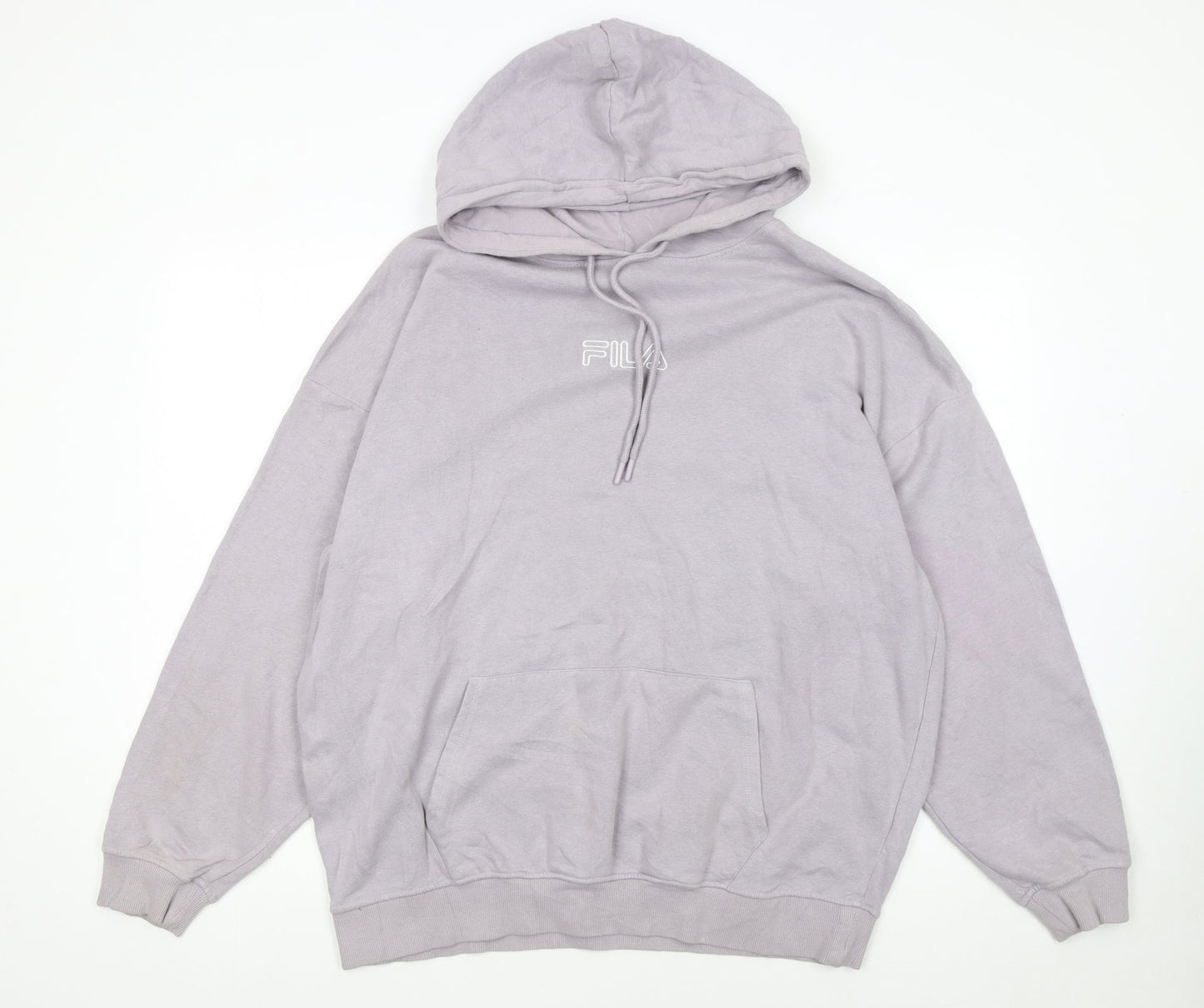 Fila Womens Light Grey Pullover Hoodie Size S Relaxed Fit Cotton Blend