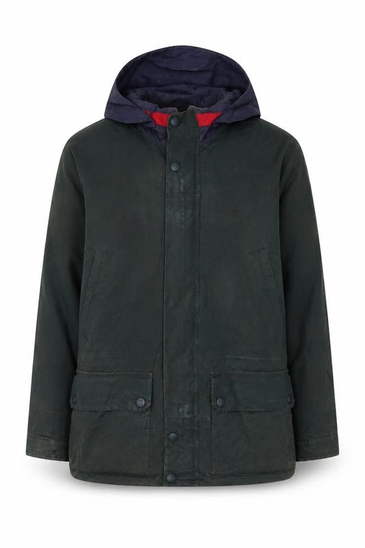 Front view of Nautica boys’ green xl hooded full zip canvas hoodie jacket