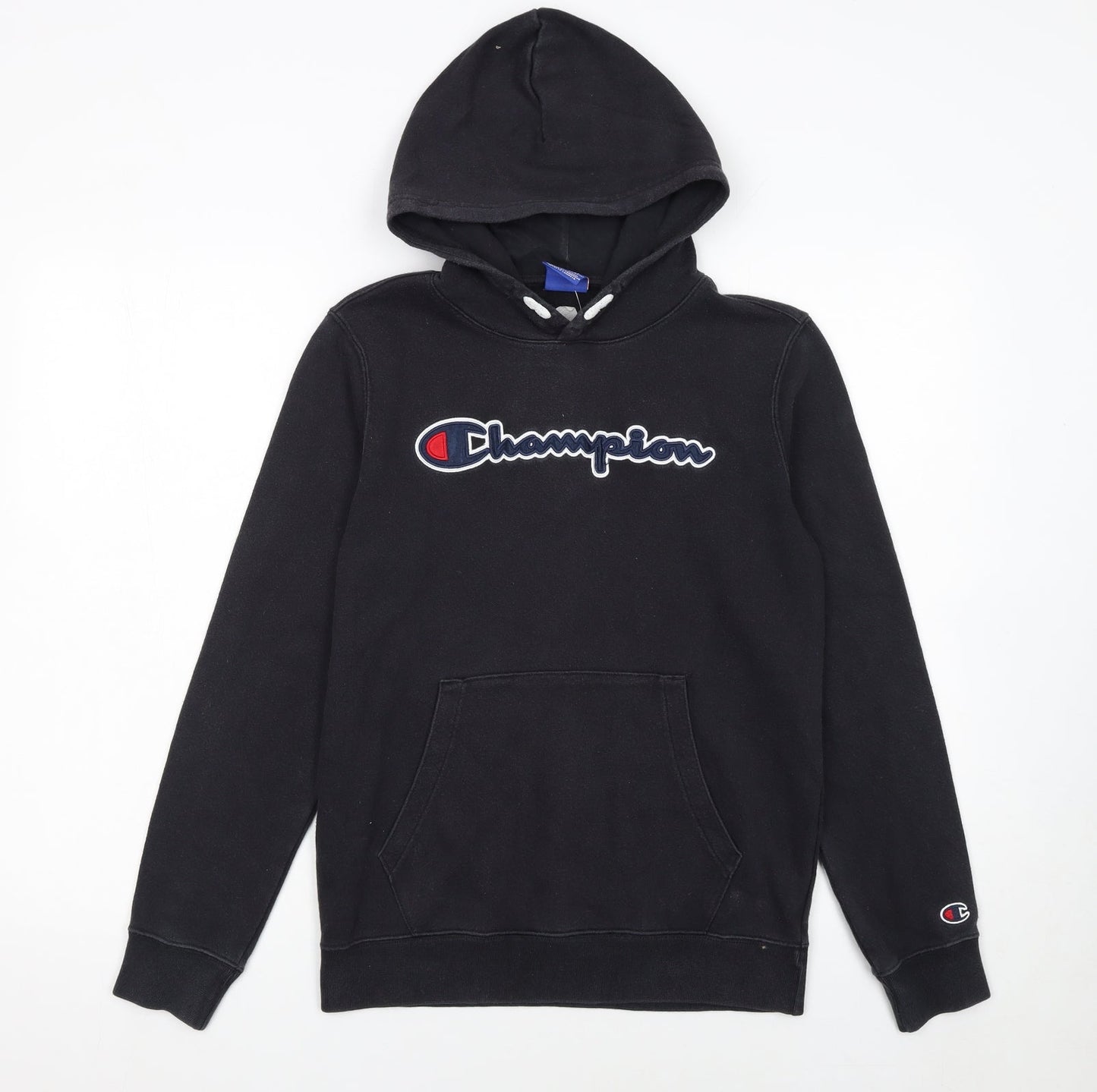 Champion Boys Black Pullover Fleece Hoodie 13-14 Years Logo Embroidered
