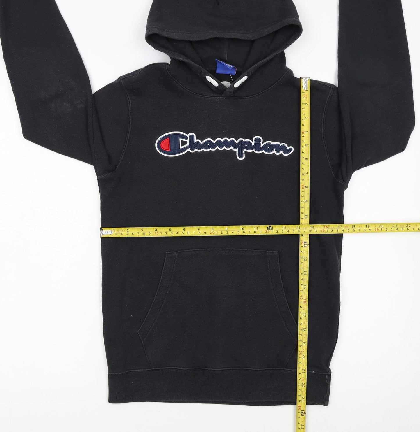 Champion Boys Black Pullover Fleece Hoodie 13-14 Years Logo Embroidered