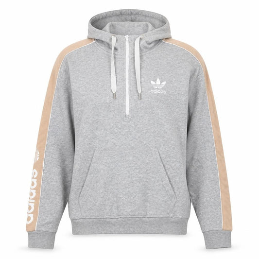 Adidas Womens Grey Hoodie UK 8 Beige Stripe 1/4 Zip Pullover