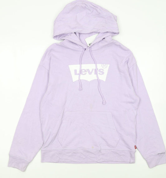 Levi's Girls Purple Pullover Hoodie S Logo Graphic Cotton Sweatshirt