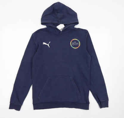 Additional front view of Puma boys’ blue pullover hoodie 13-14 years regular fit logo cotton blend