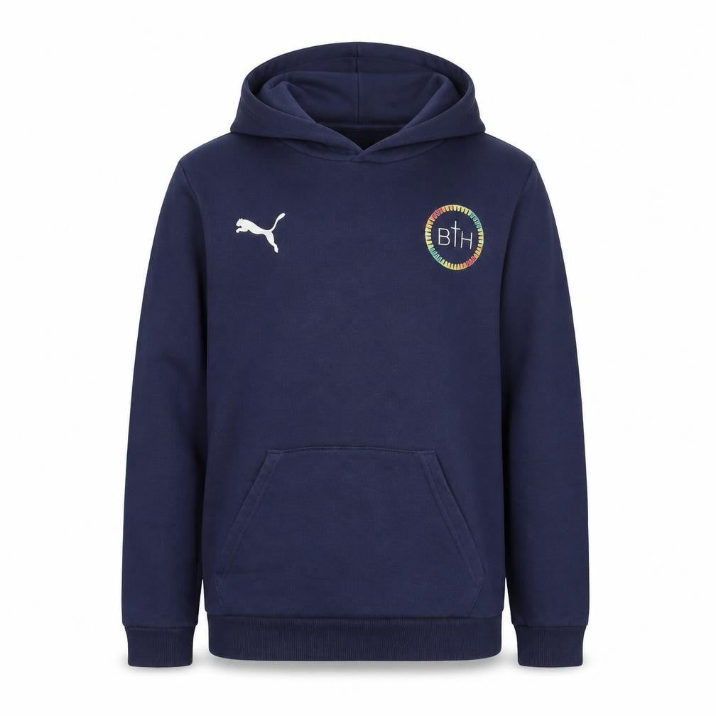Puma Boys Blue Pullover Hoodie 13-14 Years Regular Fit Logo Cotton Blend