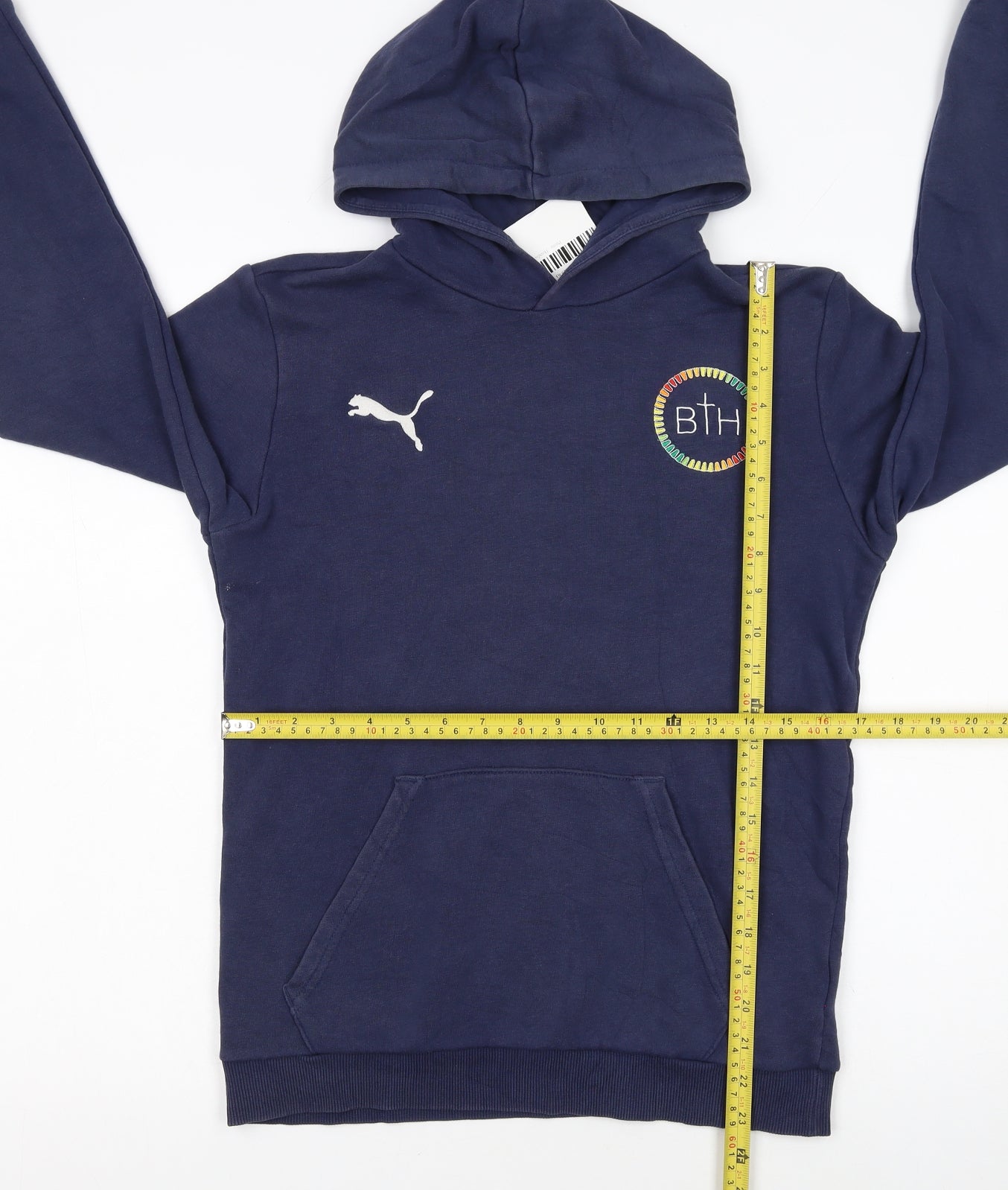 Puma Boys Blue Pullover Hoodie 13-14 Years Regular Fit Logo Cotton Blend