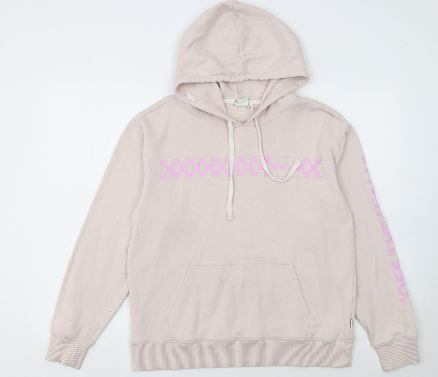 Vans Womens Beige Pink Check Pullover Hoodie Size S Cotton