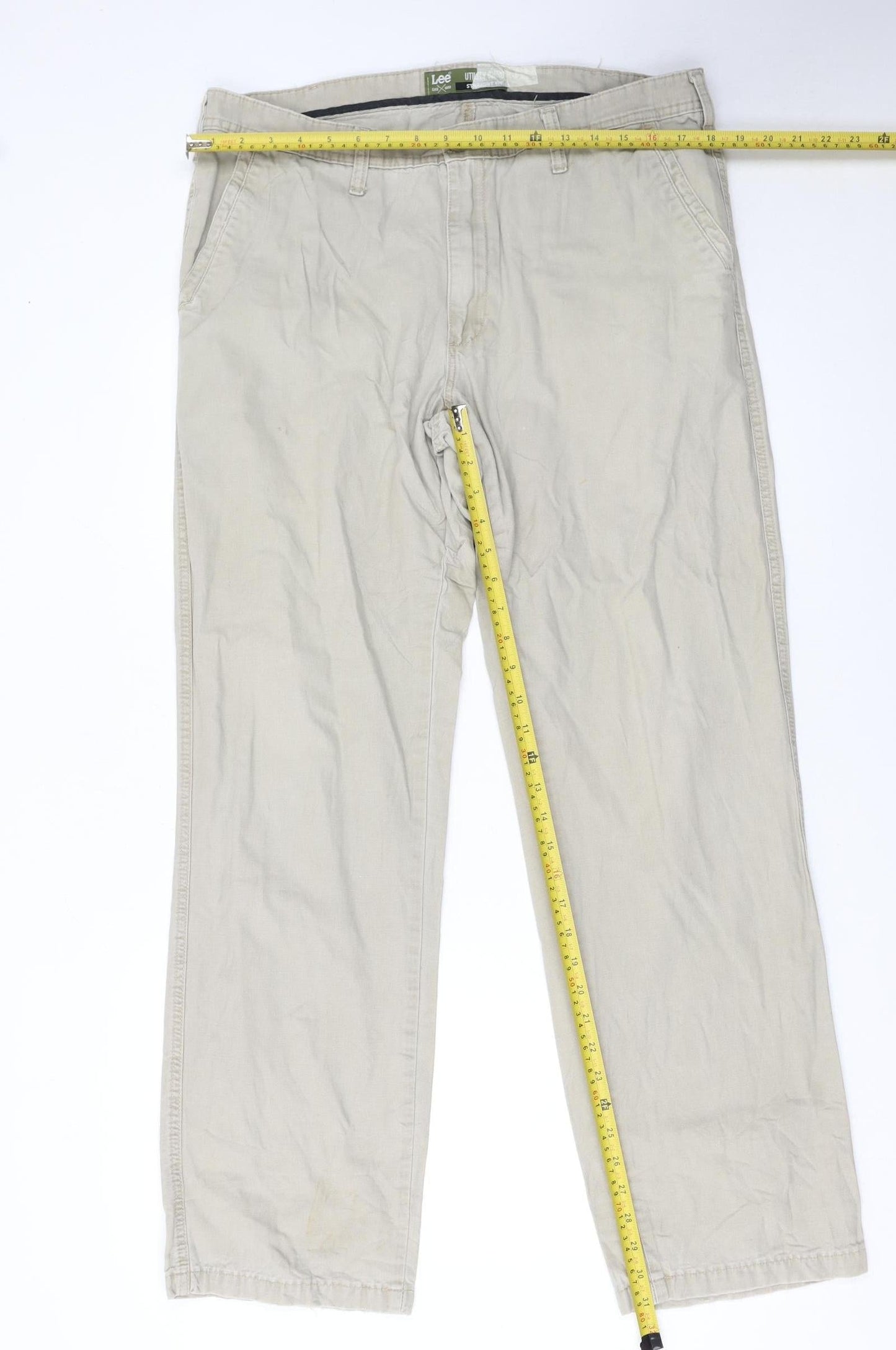 Lee Men's Beige Chino Straight Fit Cotton Trousers 36W 34L