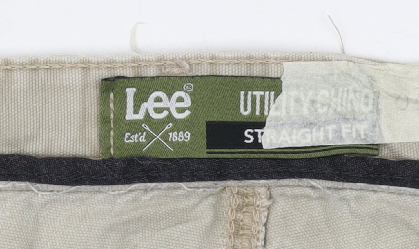 Lee Men's Beige Chino Straight Fit Cotton Trousers 36W 34L