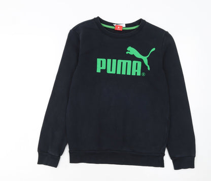 Additional front view of Puma boys’ black crew neck pullover sweatshirt, size 12, years logo print
