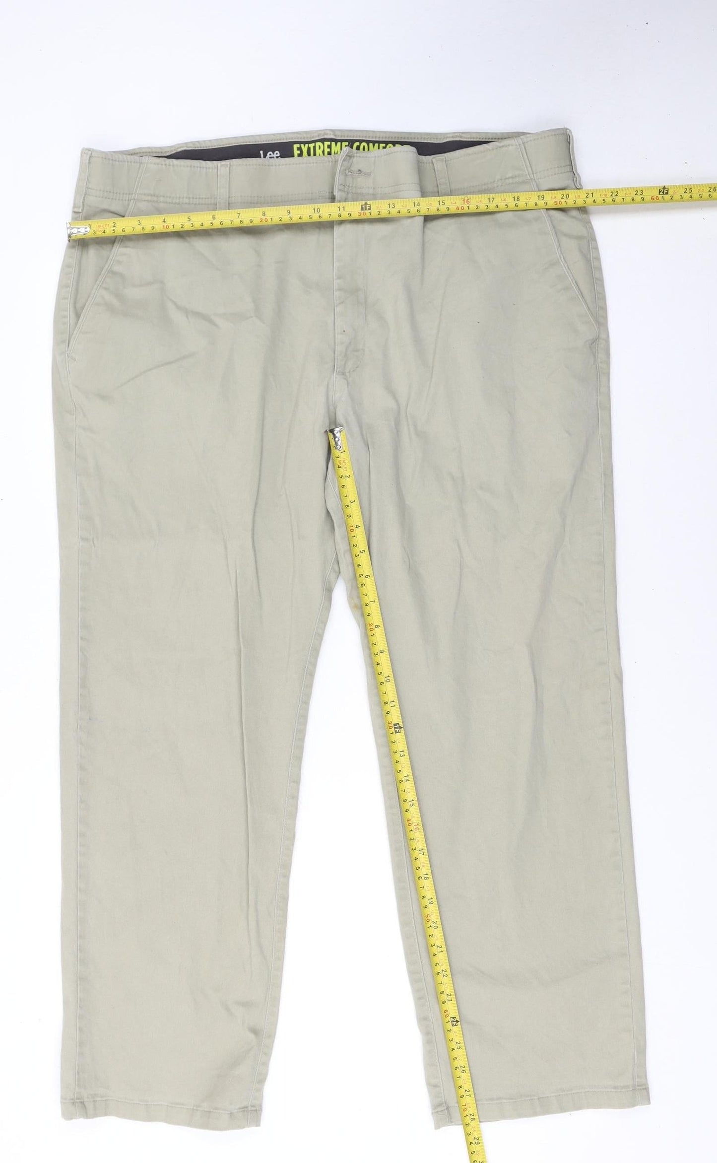 Lee Mens Beige Chino Trousers 42x30 Straight Fit Cotton Blend