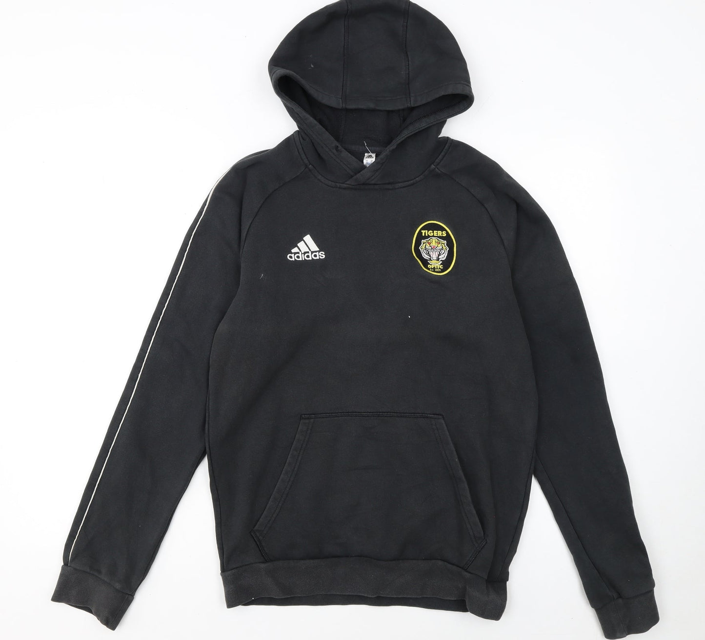 Adidas Men's Black Small Pullover Hoodie with Logo and Tiger Patch