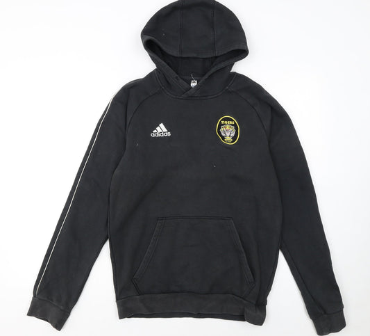 Adidas Men's Black Small Pullover Hoodie with Logo and Tiger Patch