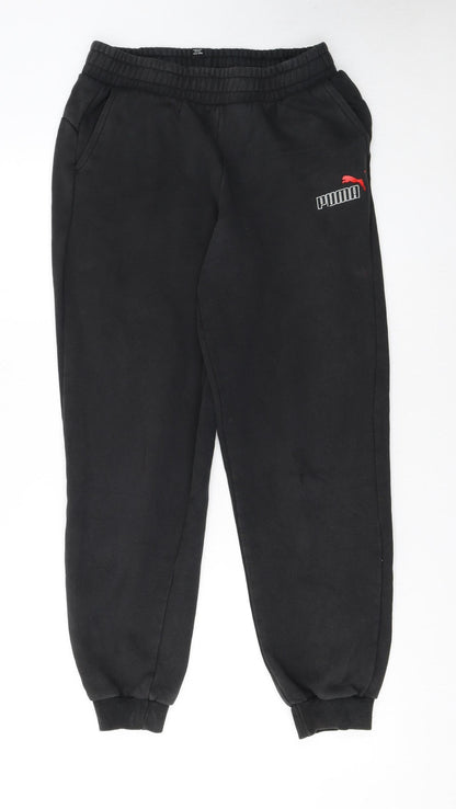 Additional front view of Puma boys’ black jogger sweatpants xl 15-16 years elastic waist logo