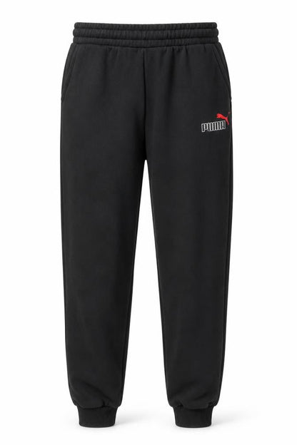 Front view of Puma boys’ black jogger sweatpants xl 15-16 years elastic waist logo
