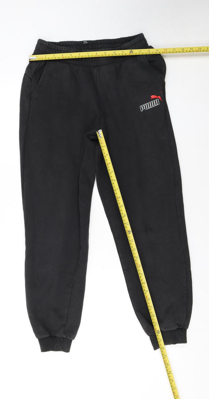 Back view of Puma boys’ black jogger sweatpants xl 15-16 years elastic waist logo