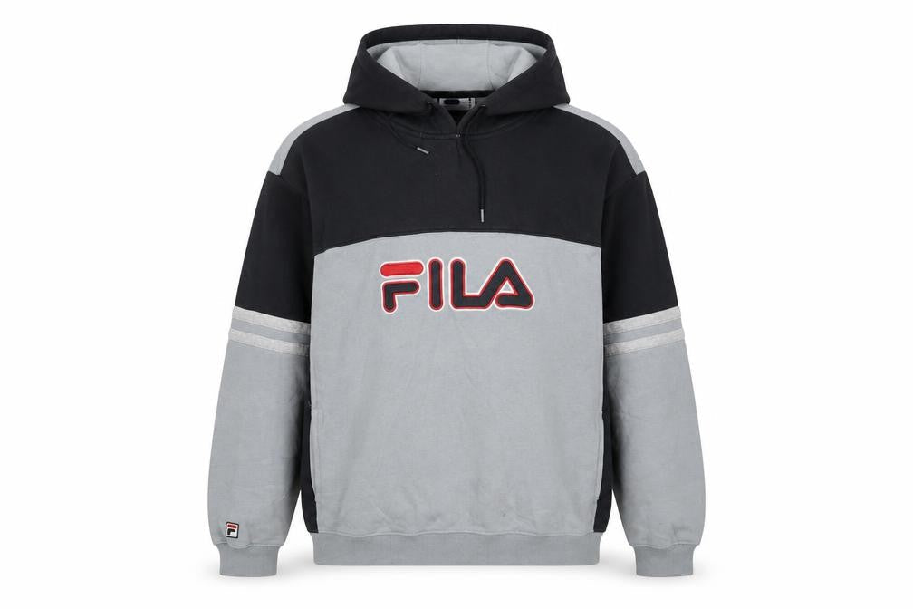 Fila Boys Black & Grey Pullover Hoodie XL (176cm) Cotton Blend Logo Sweatshirt