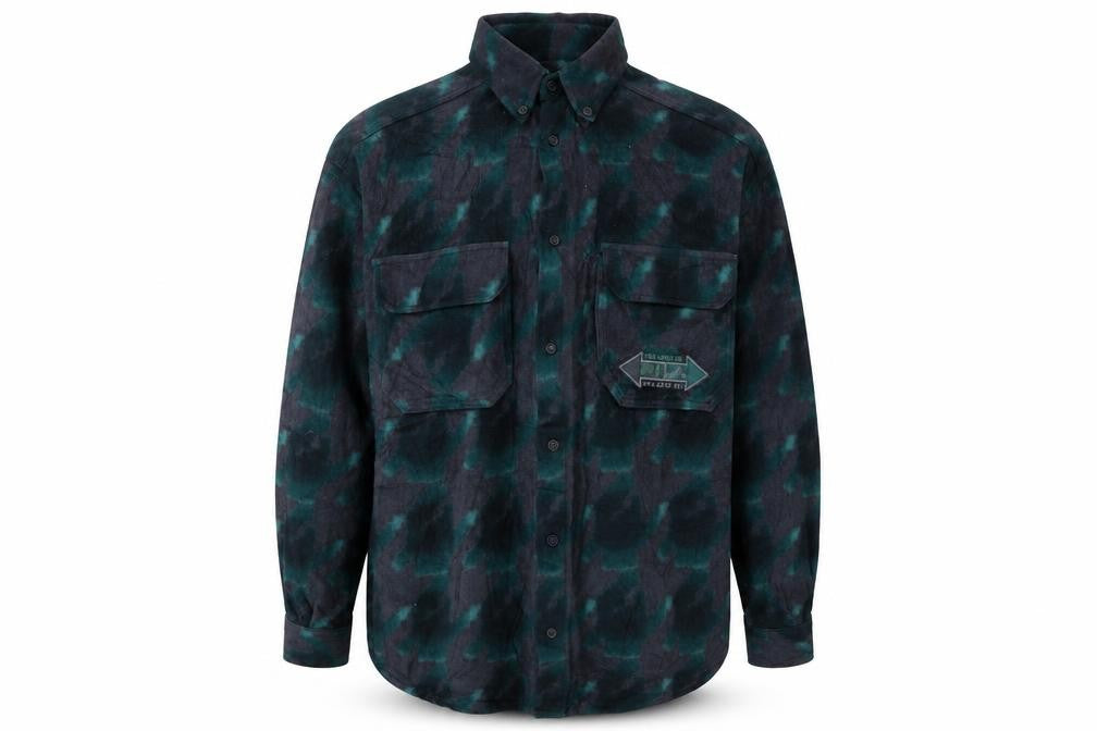 Fila Men's Green Flannel Camouflage Button-Up Shirt Size M