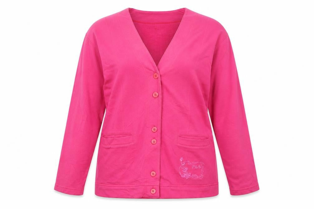 FILA Women's Pink Cotton V-Neck Button Cardigan Size L