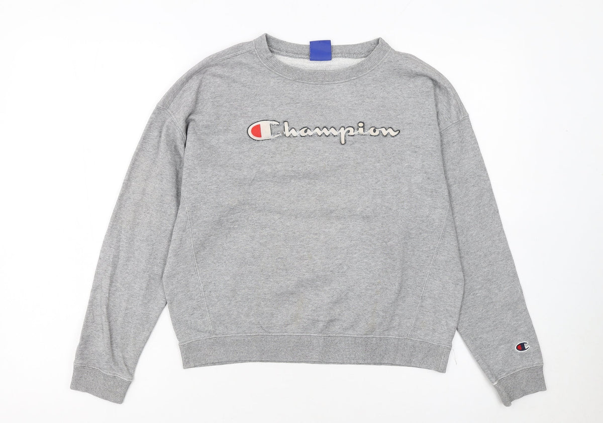 Champion Girls Grey Large 11-12 Years Pullover Crew Neck Sweatshirt