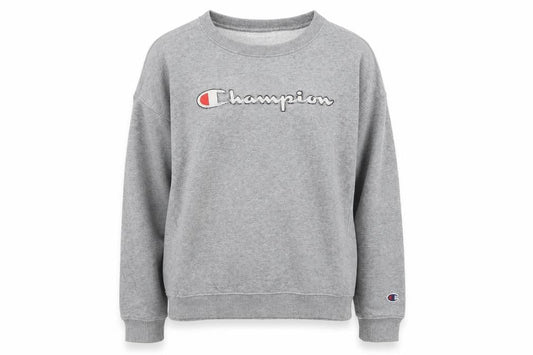 Front view of Champion girls’ grey large 11-12 years pullover crew neck sweatshirt