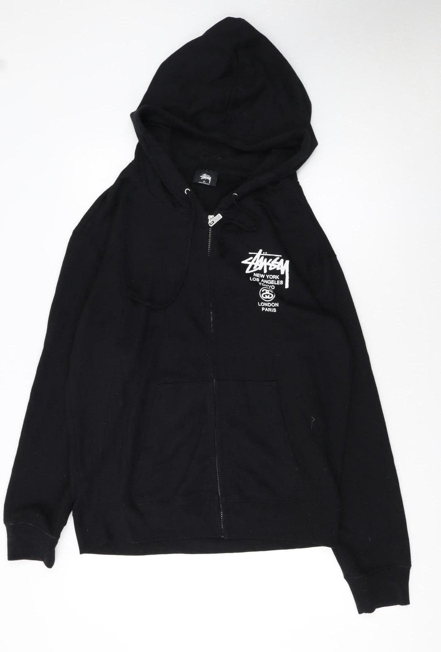 Stussy Women's Black Full Zip Hoodie XL - Streetwear Graphic Sweatshirt