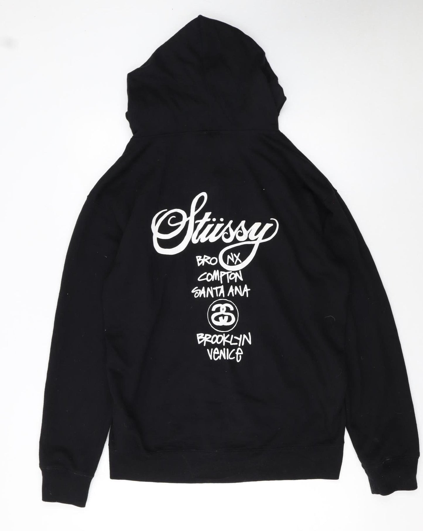 Stussy Women's Black Full Zip Hoodie XL - Streetwear Graphic Sweatshirt