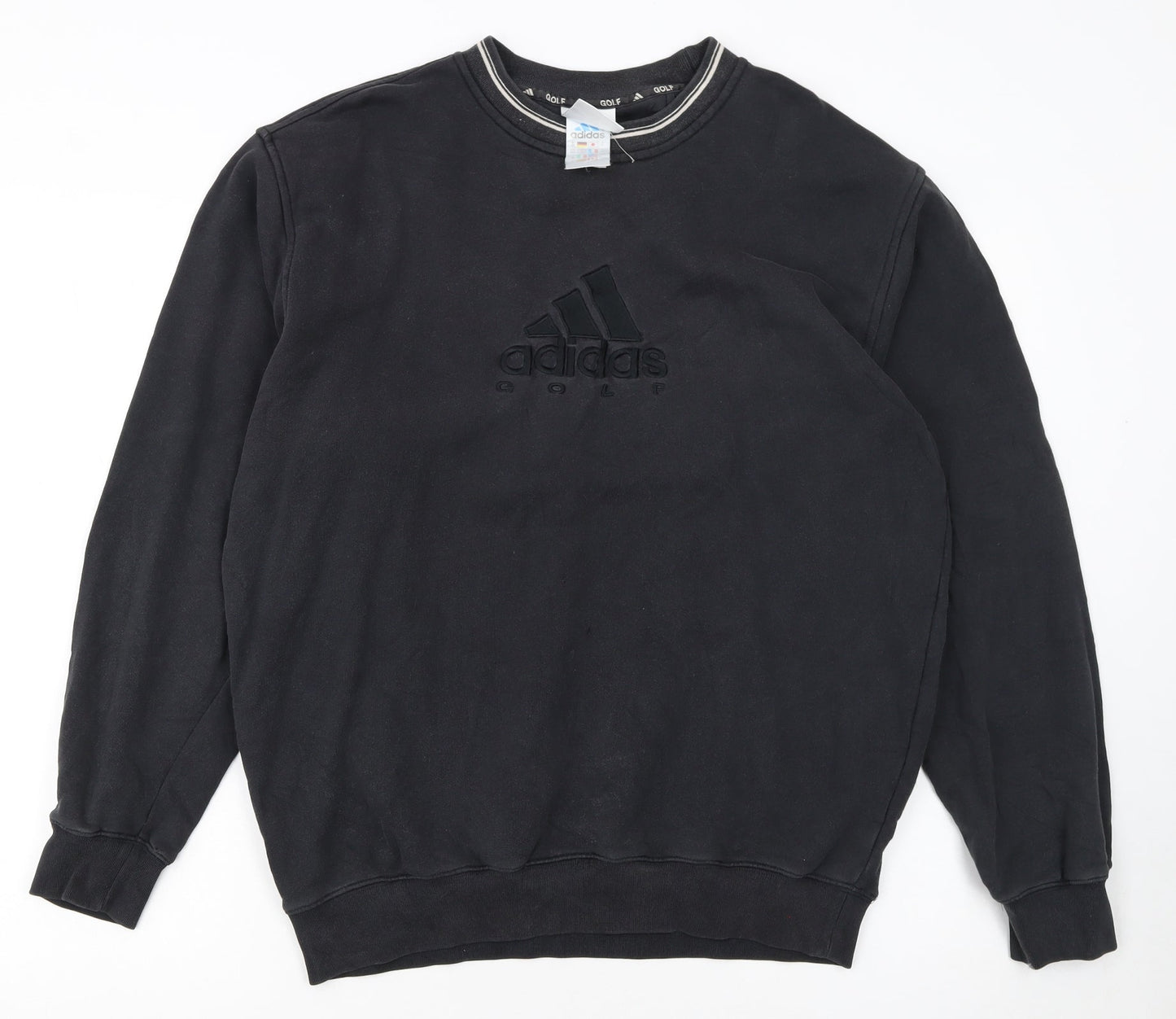 adidas Boys Black Golf Pullover Sweatshirt Size L Crew Neck Embroidered Logo