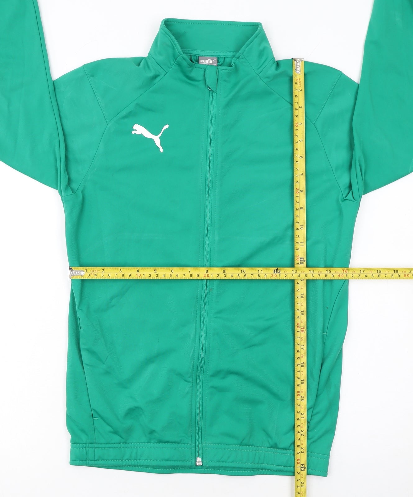 Puma Boys Green Track Jacket 14 Years Full Zip Lightweight Sportswear