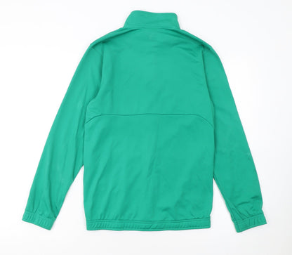 Close-up detail of Puma boys’ green track jacket 14 years full zip lightweight sportswear