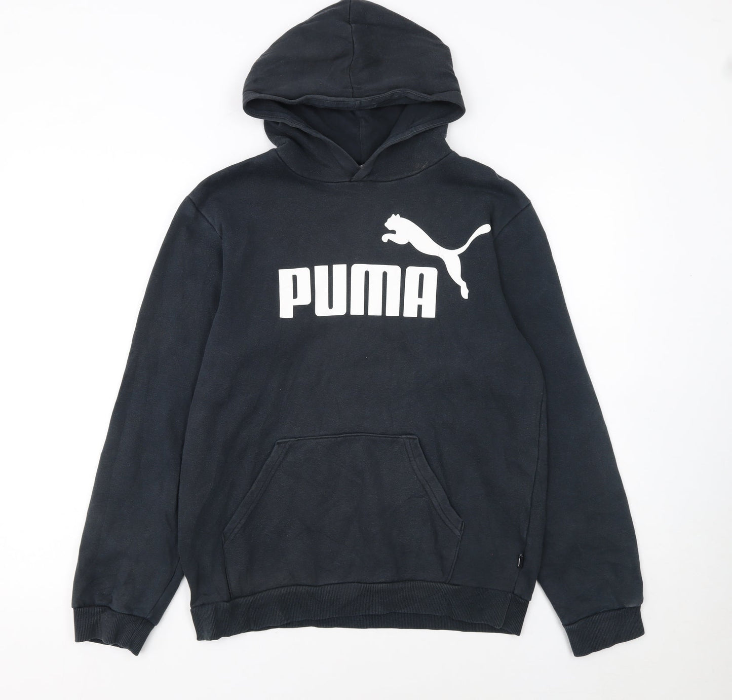Puma Boys Black Hoodie 15-16 Years Pullover Fleece Logo Sweatshirt