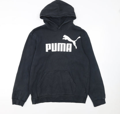Additional front view of Puma boys’ black hoodie 15-16 years pullover fleece logo sweatshirt