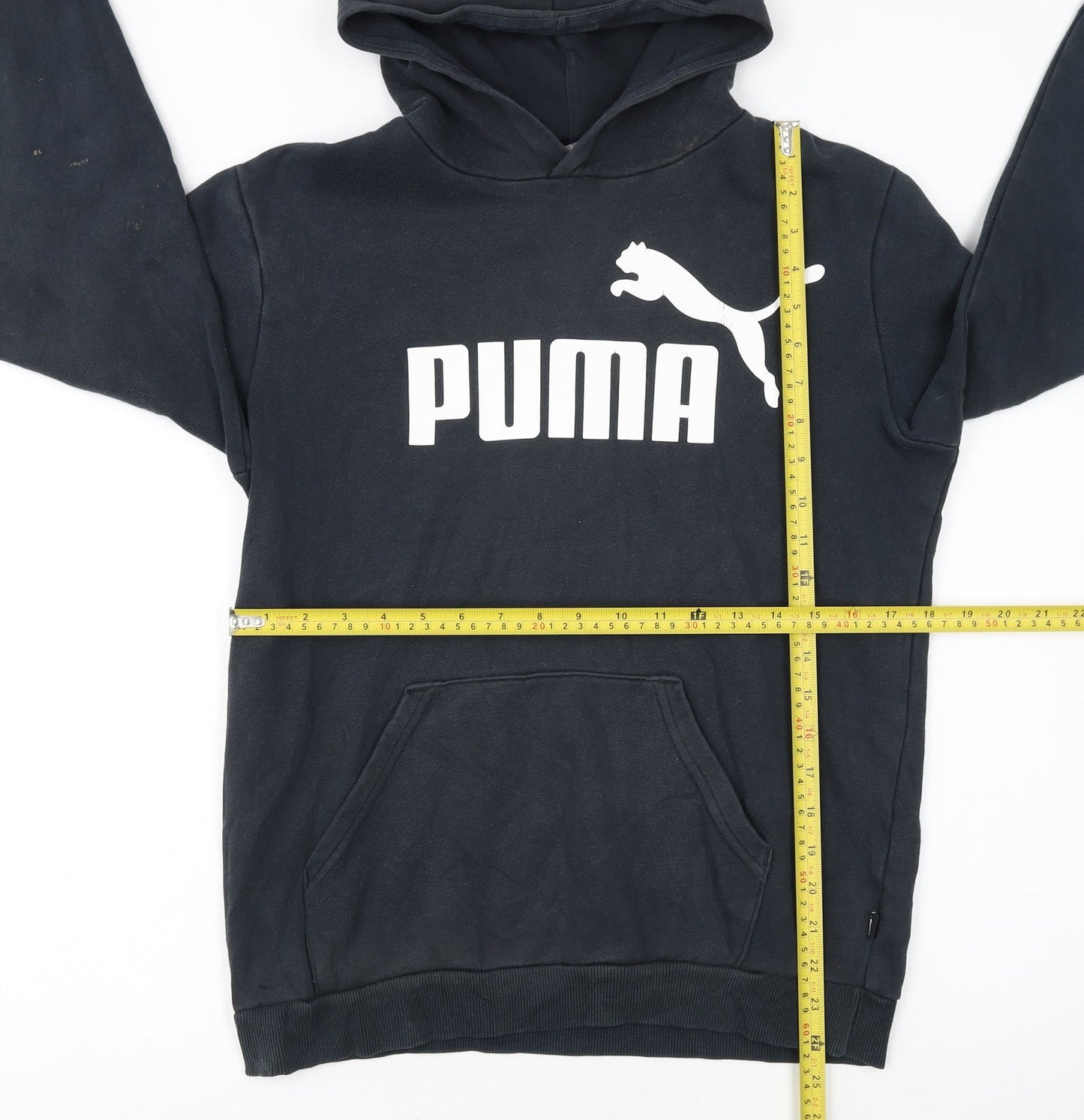 Puma Boys Black Hoodie 15-16 Years Pullover Fleece Logo Sweatshirt