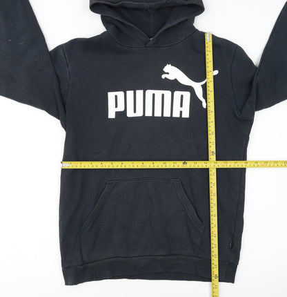 Back view of Puma boys’ black hoodie 15-16 years pullover fleece logo sweatshirt