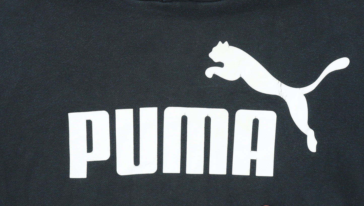 Puma Boys Black Hoodie 15-16 Years Pullover Fleece Logo Sweatshirt