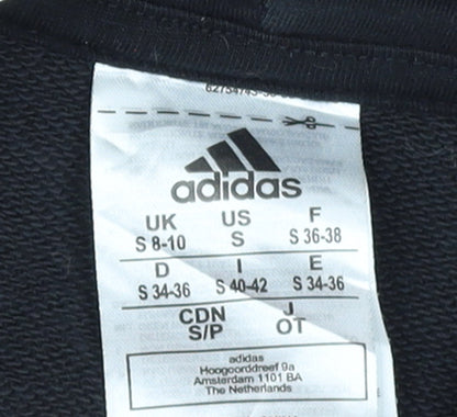 Brand and care label for Adidas Women's Black Pullover Hoodie Small UK 8-10 Logo Front