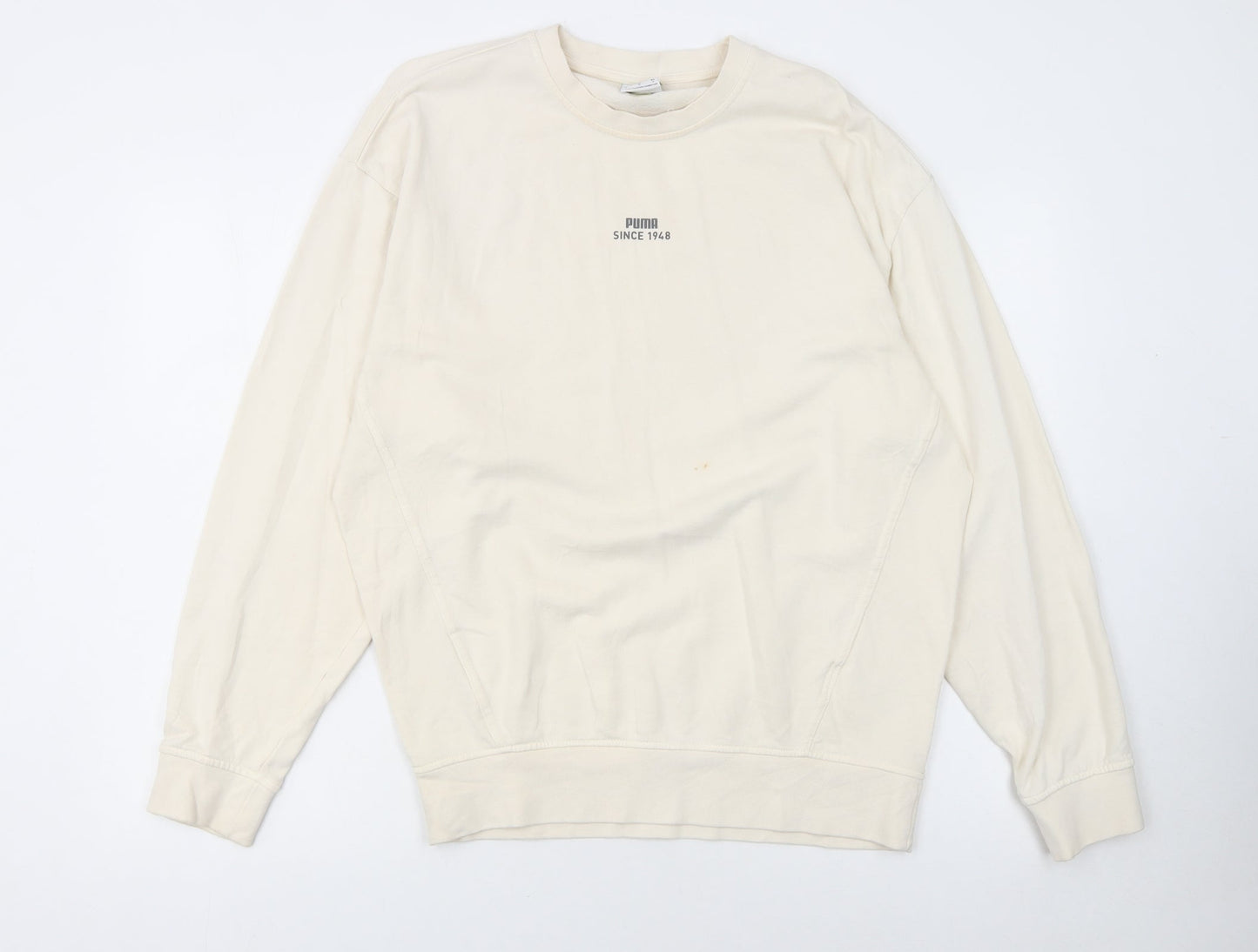 Puma Women Beige Small Pullover Sweatshirt Crew Neck Long Sleeve