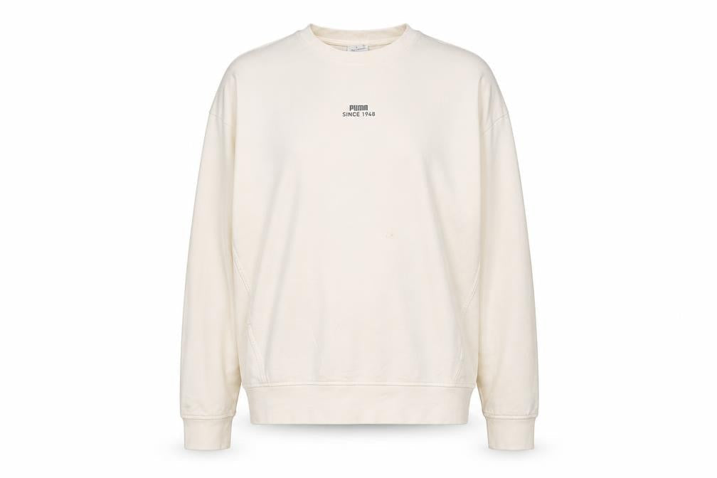 Puma Women Beige Small Pullover Sweatshirt Crew Neck Long Sleeve
