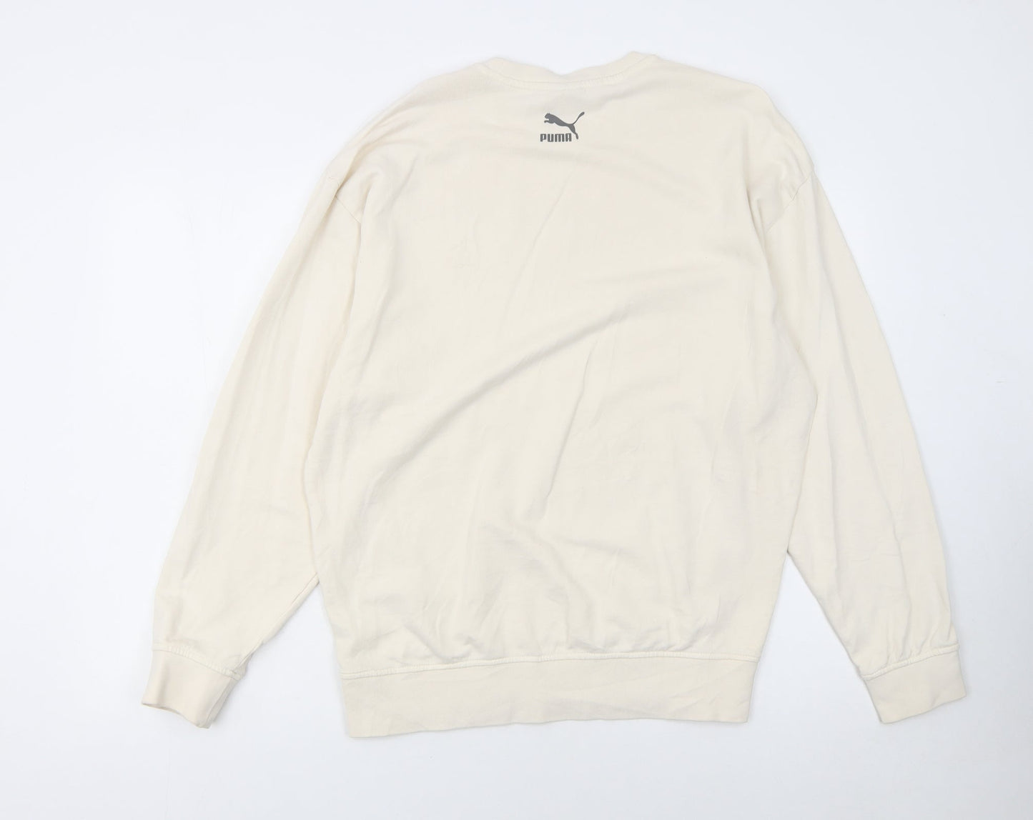 Puma Women Beige Small Pullover Sweatshirt Crew Neck Long Sleeve